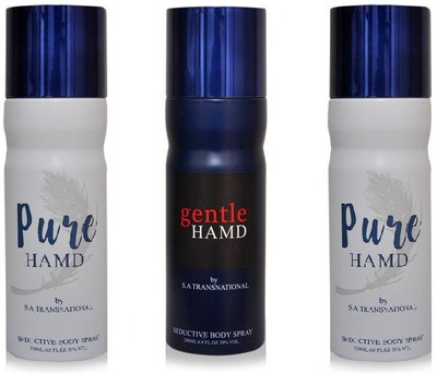 

HAMD 2 PURE & 1 GENTLE PACK OF 3 Deodorant Spray - For Men & Women(600 ml, Pack of 3)