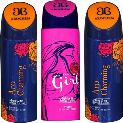 

AROCHEM ARO CHARMING , CHARMING GIRL AND ARO CHARMING DYNAMIC PURE Deodorant Spray - For Men & Women(200 ml, Pack of 3)
