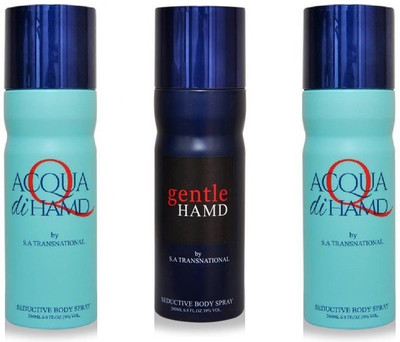 

HAMD 2 ACQUA & 1 GENTLE PACK OF 3 Deodorant Spray - For Men & Women(600 ml, Pack of 3)