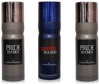 

hamd 2 PRIDE & 1 GENTLE PACK OF 3 Deodorant Spray - For Men & Women(600 ml, Pack of 3)
