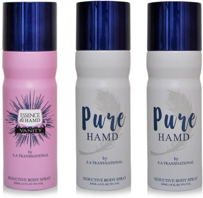 

HAMD ESSENCE VANITY & PURE Body Spray - For Men & Women(600 ml, Pack of 3)
