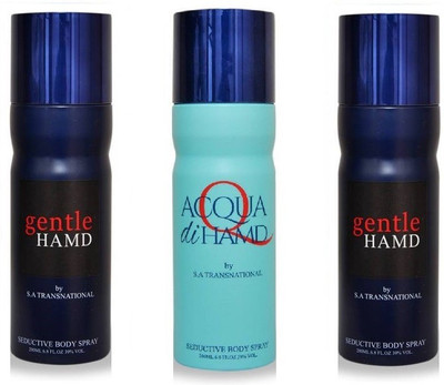 

HAMD 2 GENTLE & 1 ACQUA PACK OF 3 Deodorant Spray - For Men & Women(600 ml, Pack of 3)