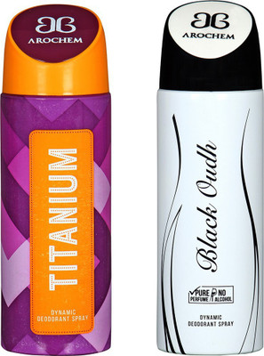 

AROCHEM TITANIUM AND BLACK OUDH DYNAMIC PURE DEODORANT Deodorant Spray - For Men & Women(200 ml, Pack of 2)