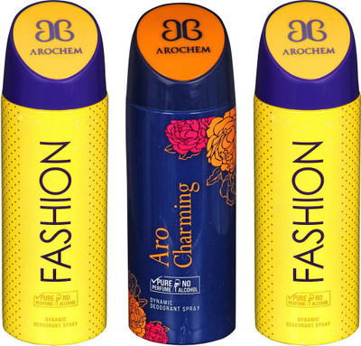 

AROCHEM FASHION , ARO CHARMING AND FASHION DYNAMIC PURE DEODORANT Deodorant Spray - For Men & Women(200 ml, Pack of 3)