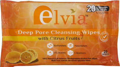 

Elvia Care Deep Pore Cleansing Wipes With Citrus Fruits(Pack of 25)