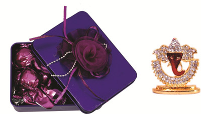 

Skylofts Stylish Rectangular Tin Box with 10pcs Assorted Chocolates & Ganesha Diwali Hamper Combo(90gms)