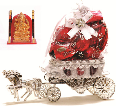 

Skylofts Beautiful Horse Chocolate Decoration Piece with 10 pcs Assorted Chocolates & Ganesha Idol Combo(90gms)
