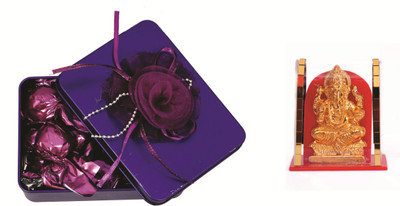 

Skylofts Stylish Rectangular Tin Box with 10pcs Assorted Chocolates & Ganeshji Diwali Combo Combo(90gms)
