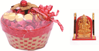 Skylofts Lovely Chocolate Basket with 25pcs Assorted Chocolates & Ganesha Idol Combo(210gms)