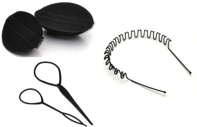 

KashQueen Black 2 Ponytail Maker and 2 Hair Puff Makers with Zig Zag Hair Band Hair Accessory Set(Black)
