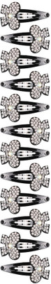Abhi Glossy Flower Design With Stone Studded - 24 Pcs Tic Tac Clip(Black)