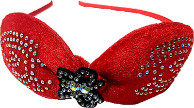 

Proplady Partywear Stylish Rhinestone Stud Vibrant Velvet Bow Hair Band for Girls & Women|Wedding Hair Accessories|Designer Hair Band, Head Band, Hair Chain(Red)
