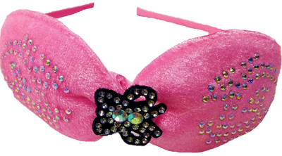 

Proplady Partywear Stylish Rhinestone Stud Vibrant Velvet Bow Hair Band for Girls & Women|Wedding Hair Accessories|Designer Hair Band, Head Band, Hair Chain(Pink)