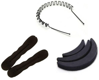 

KashQueen Black 2 Bun Juda Maker and 3 Puff Maker with Zig Zag Hair Band Hair Accessory Set(Black)