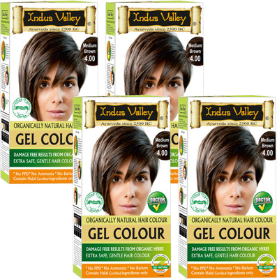 

Indus Valley Organically Natural Gel Medium Brown One Touch Pack (4 Set) - Halal Certified Natural Hair Color(Medium Brown 4.0)