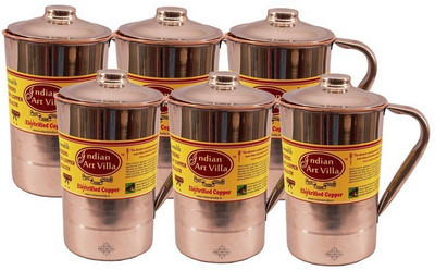 

IndianArtVilla Steel Copper Jug Pitcher - Storage Water Drinkware Kitchen & Dining Tableware Home Hotel Restaurant Water Jug Set(1.3 L, Pack of 6)