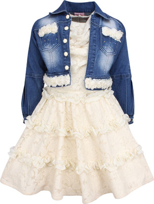 Cutecumber Girls Midi/Knee Length Party Dress(Beige, Full Sleeve) Flipkart