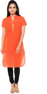 Cross Colors Women Textured Straight Kurta(Orange)