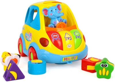 

Smartcraft Cartoon Smart Bus Toy with Animals Blocks, Light and Music, Bump and Go Action(Multicolor)