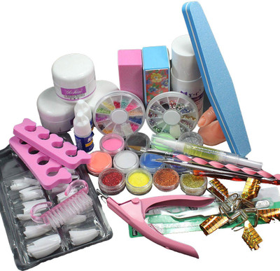

Thailand ReNext Nail Art Set Acrylic Liquid Glitter Powder File Brush Form Tips Tools DIY Kit(Multicolor)
