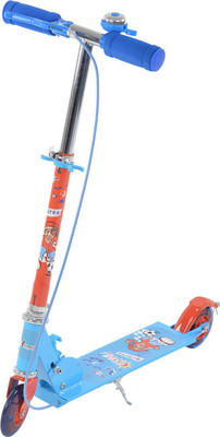 

Toy House Two Wheeled Metal Folding Skate Scooter with Disco Wheels,Height Adjustable Handlebar, Handlebar Bell and Hand Brake(Blue)