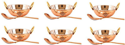 IndianArtVilla Set of 6 Steel Copper Kadai with Spoon Kadhai 17 cm(Steel, Copper), Brown;steel