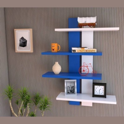 KraftStics Beautiful 4 shelf Wooden Wall Shelf (Number of Shelves - 4 Blue, White) Wooden Wall Shelf(Number of Shelves - 4, White, Blue)