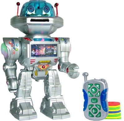 

Bestie Toys 12 Inch Remote Control Intelligent Dancing and Disk Shooting Robot With LED Lights & Music(Multicolor)