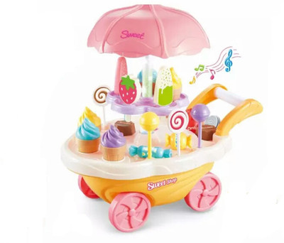 

TALKING GANESHA New Mini Sweet Shopping Cart Kitchen Play Set Toy with Lights and Music 30 Pieces - Multicolor