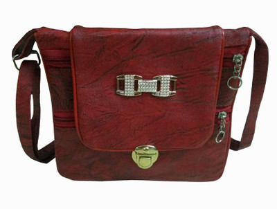 

Rosy Women Casual Maroon Cotton, PU Sling Bag