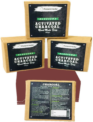 

Potentveda Activated Charcoal Brick Soap with Aloevera 100 gm for Men & Women Detox Skin (Pack of 4)(400 g, Pack of 4)