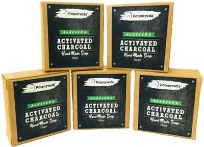 

Potentveda Activated Charcoal Brick Soap with Aloevera 100 gm for Men & Women Detox Skin (Pack of 5)(500 g, Pack of 5)
