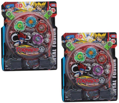 

Bestie Toys Clash Tornado Speed Top Metal Fusion Handle Launcher Beyblade Set of 4 Pcs Stadium & 2 Pcs Stadium Set of 2 Pieces(Multicolor)