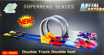 

RIANZ Super Hero Series 2 in 1 Double Track, Double Fun Pull Back 2 + 2 Track Racing Car Set(Multicolor)