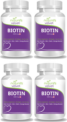 

Natures Velvet Lifecare Biotin 5000mcg, for Healthy Hair, Skin & Nails and Energy, 60 Softgels - Pack of 4(5 mg)