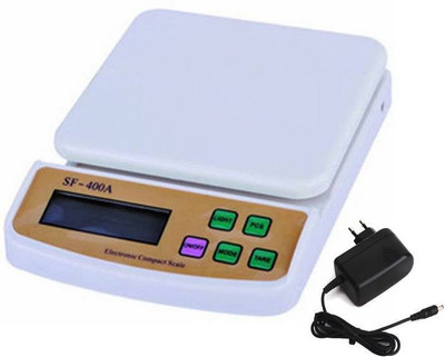 

Manogyam Digital 10kg x 1g Kitchen Scale Balance Multi-purpose weight measuring machine with Adapter(CHARGER) Weighing Scale(SF_400A)