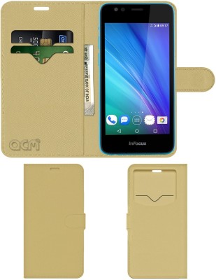 ACM Flip Cover for Infocus Bingo 21 M430 Mobile(Gold, Cases with Holder, Pack of: 1)