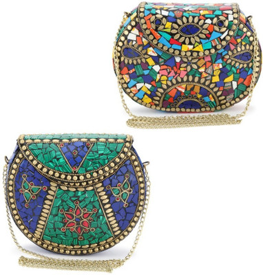 

Voila Party Blue, Multicolor Clutch