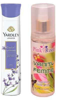 

Pink Root VANITY FEMME MIST 200ML WITH YARDLEY LONDON ENGLISH LAVENDER DEO 150ML(Set of 2)