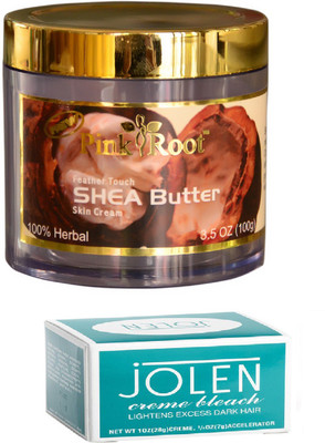 

Pink Root SHEA BUTTER SKIN CREAM 100GM WITH JOLEN Creme Bleach(Set of 2)