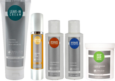 

AMAZON KERATIN Hydrate shampoo, Hydrate conditioner, Argan Oil Serum, Leave-in cream and Deep Hair mask(Set of 5)