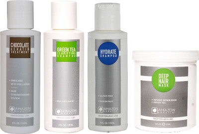 AMAZON KERATIN Chocolate Keratin Treatment, Green Tea Clarifying Shampoo, Deep Hair Mask and Hydrate Shampoo(Set of 4)