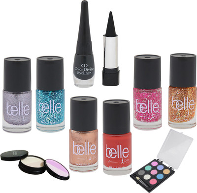 

Belle Set of 6 Nail paints + 2 Eye shadow + 1 Kajal + 1 Eye liner CD Color Divine(Set of 10)