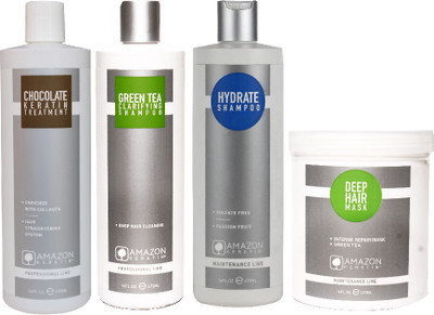 

AMAZON KERATIN Chocolate Keratin Treatment, Green Tea Clarifying Shampoo, Deep Hair Mask and Hydrate Shampoo(Set of 4)
