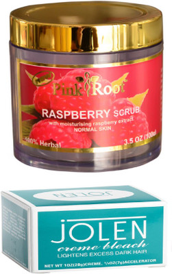 

Pink Root RASPBERRY SCRUB 100GM WITH JOLEN Creme Bleach(Set of 2)