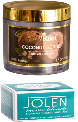 

Pink Root COCONUT SCRUB 100GM WITH JOLEN Creme Bleach(Set of 2)