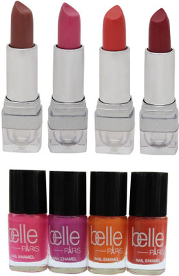 

Belle Set of 4 LIpsticks + 4 Nail paints(Set of 1)