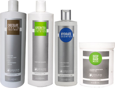 

AMAZON KERATIN Chocolate Keratin Treatment, Green Tea Clarifying Shampoo, Deep Hair Mask and Hydrate Shampoo(Set of 4)