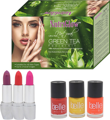

Belle Set of 3 Nail paints + 3 Color Divine Lipsticks + 1 Green tea(Set of 7)