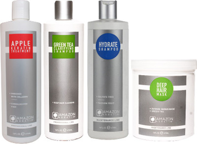 

AMAZON KERATIN Apple Keratin Treatment, Green Tea Clarifying Shampoo, Deep Hair Mask and Hydrate Shampoo(Set of 4)